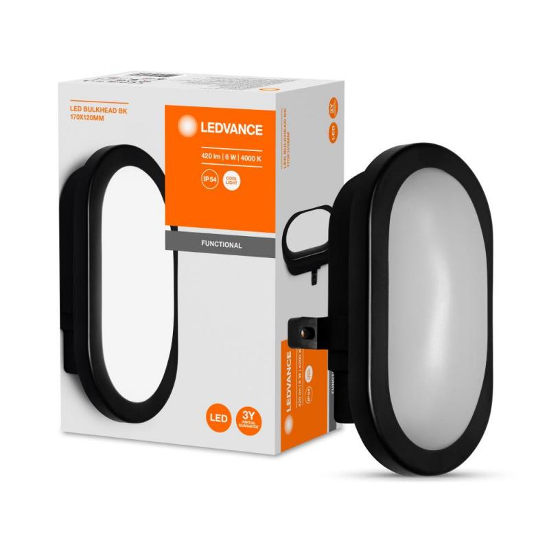LEDVANCE LED Feuchtraum Wandleuchte LED BULKHEAD 6W 4000K BK IP54 schwarz